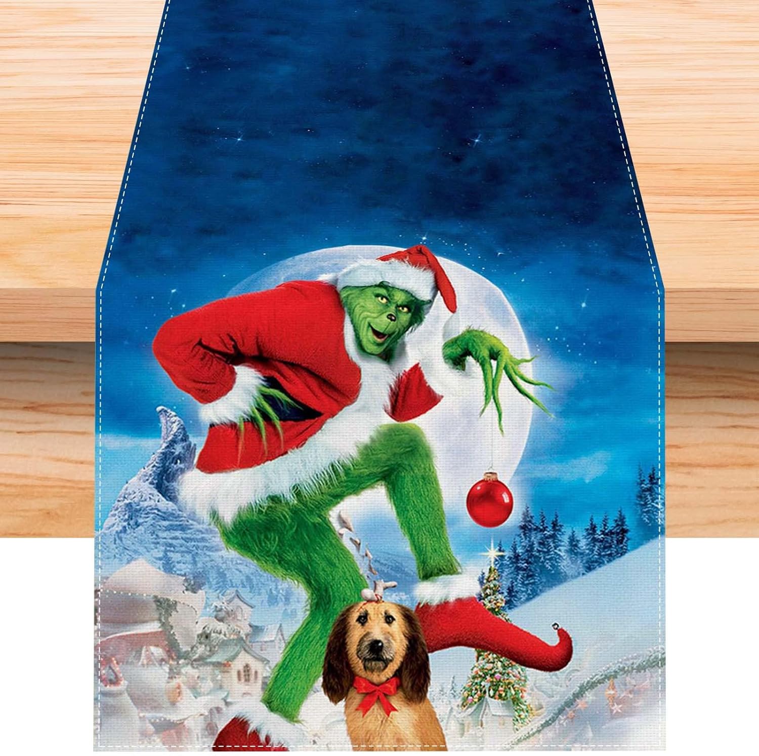 Linen Grinch Christmas Table Runner 72 Inches Long Grinch