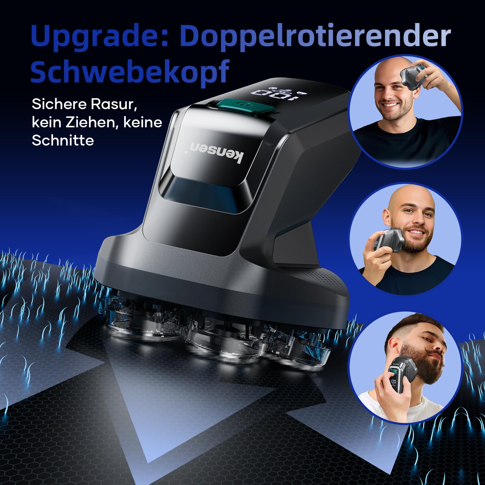 Glatzen Rasierer Herren, kensen Glatzenrasierer 7D Schwebender Kopfrasierer Glatze Wasserdicht Head Shaver Men Magnetische Glatzenschneider Wiederaufladbar Typ-C Glazenrasierer 8100&8600U/Min