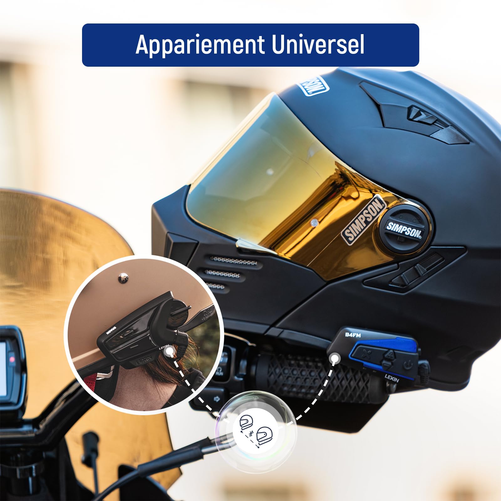 LEXIN B4FM Intercom Casque de Moto Bluetooth, Mains Libres 1-10 Motards, système de Communication avec Partage de Musique, écouteurs pour Moto