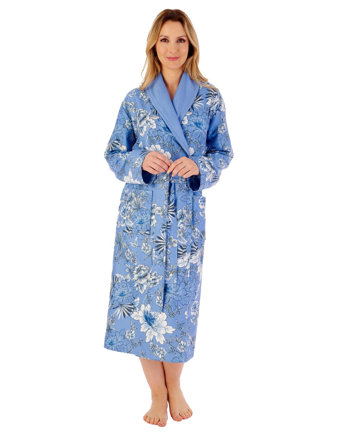 Slenderella Women's Blue Hc02350-Bl Print Floral Pattern Dressing Gown Xlarge
