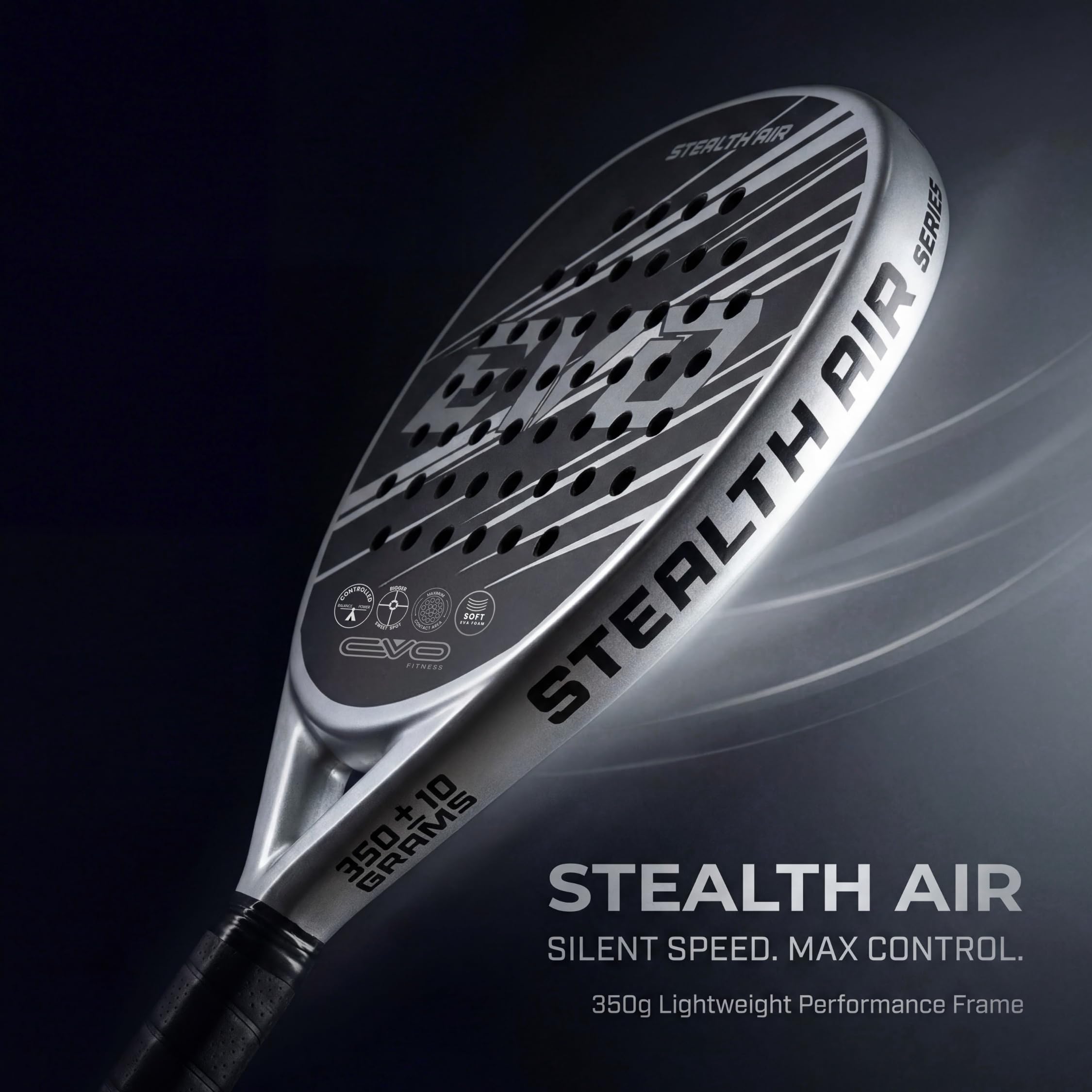 EVO Fitness Racchetta da padel – Nucleo in schiuma EVA morbida per il massimo controllo – 350 g – Racchetta da paddle leggera per adulti – Extra Large 525 cm² superficie della testa racchetta da