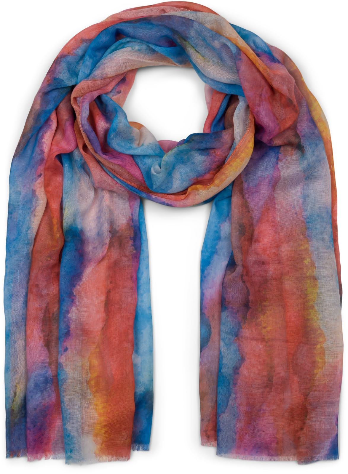 Stylebreaker Women's Orange-Red-Blue Scarf With Colourful Watercolour Gradient Pattern, Light Summery Scarf Multicoloured 01016240, Colour: