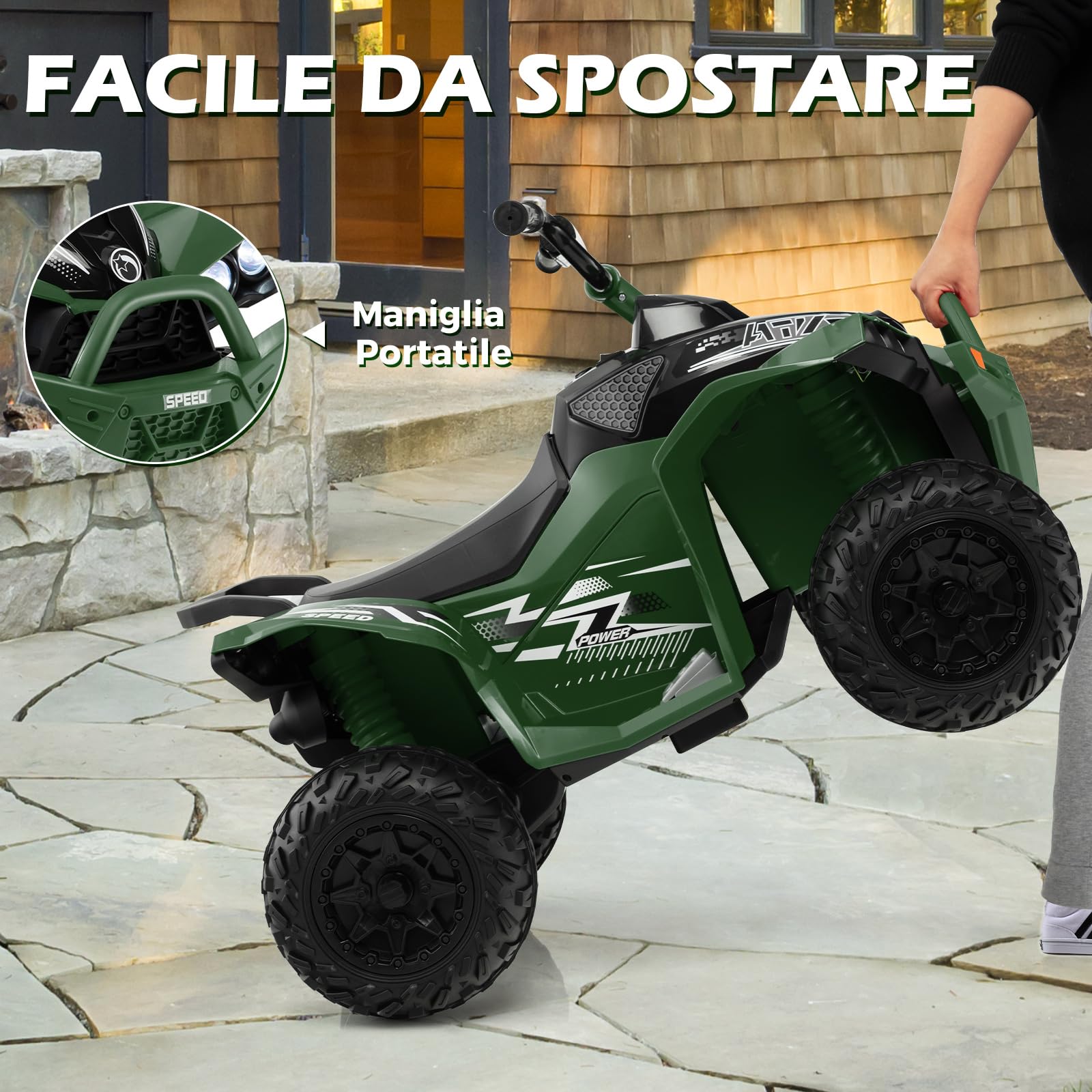 COSTWAY 12V Quad Elettrico per Bambini 3 Anni+, 3-5 km/h (Verde) | Macchina Elettrica con Velocità Alta/Bassa, Sedile Comodo Fari Corno e Musica, Auto Elettrica Cavalcabile