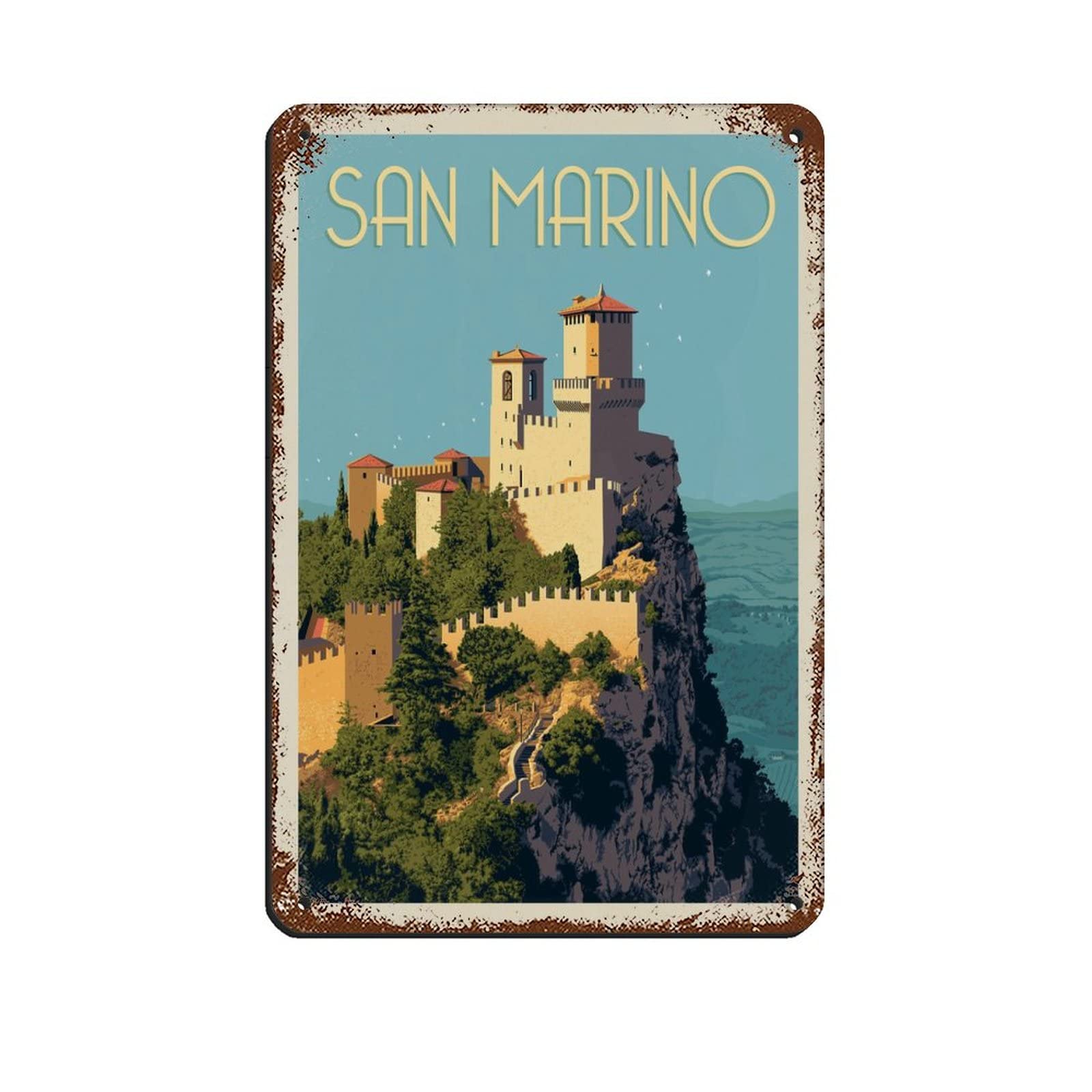 Azolid Metal Signs Retro San Marino Travel Tin Signs Indoor & Outdoor Home Bar Coffee Kitchen Wall Decor 30X20cm