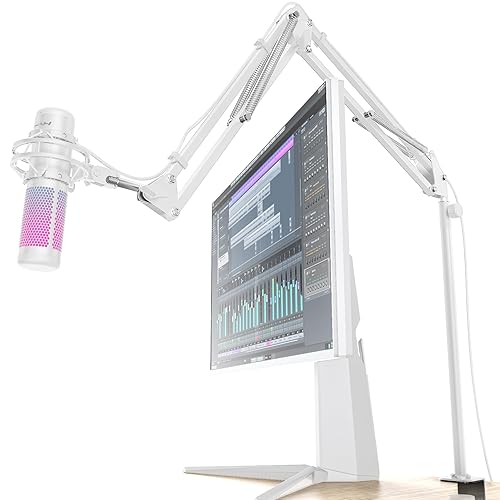 Mic Arm, 360° Rotatable Microphone Boom Arm Mic Stand for Fifine AM8 K669B Blue Yeti HyperX shure sm7b SoloCast AT2020, with Mic Clip 3/8" to 5/8" (M02(white)) - M02(white)