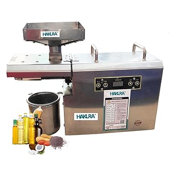 HAKURA CLASSIC Stainless Steel Oil Extractor Machine 600W Oil Maker Oil Press Machine for Home with Temprature Control 2Liter/Hour (Silver)