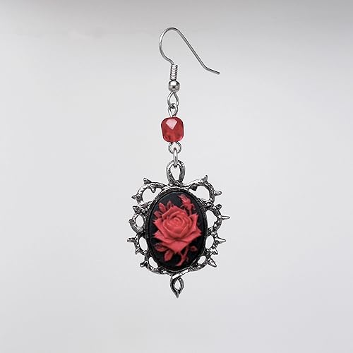 Miniatura 5 de Pendientes góticos de rosa roja rodeados de espinas con cuentas rojas, Metal