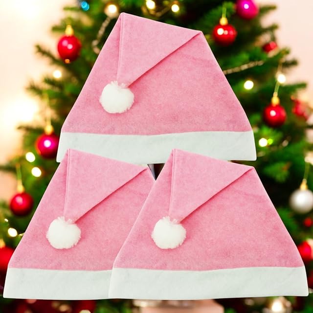 Foto 4 de 8 de Lote de 3 Gorros de Navidad Gorro de Invierno Papá Noel Felices rosa fucsia