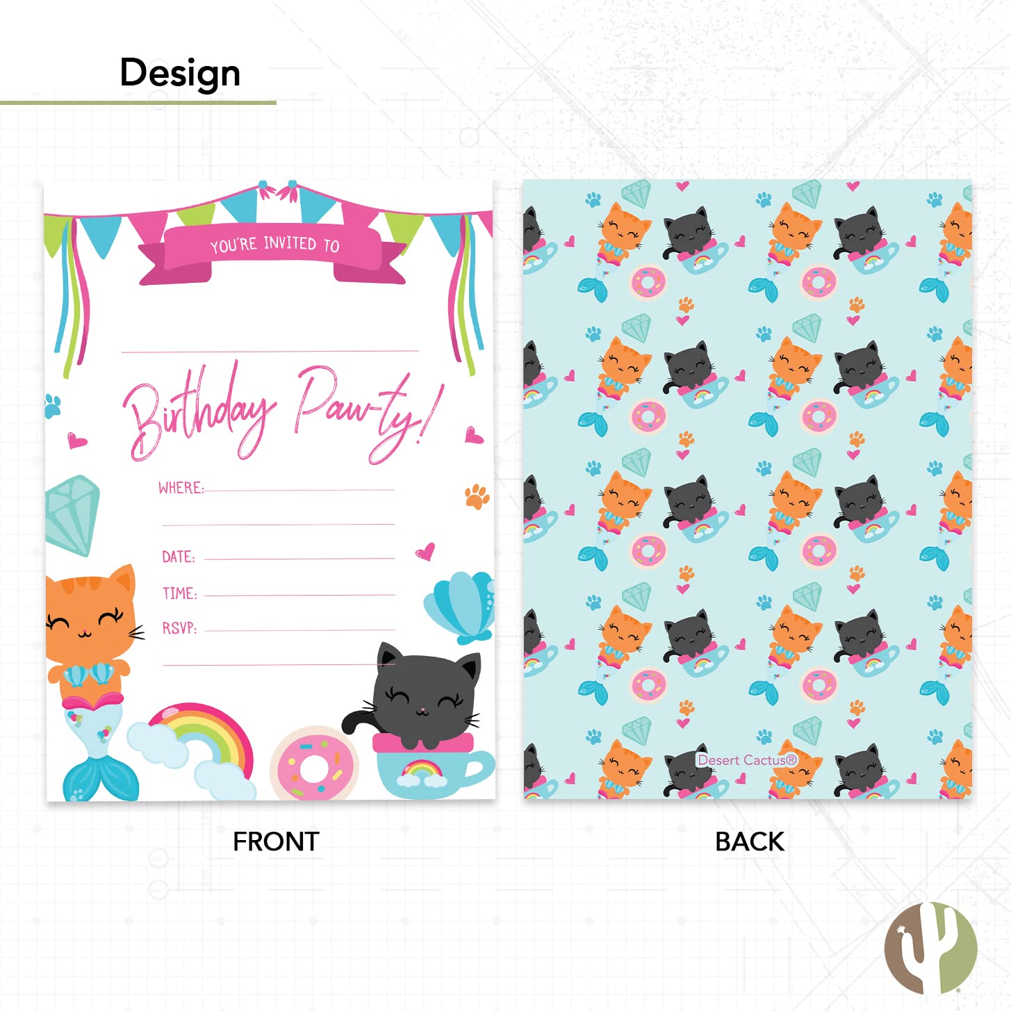 Einladungskarten zum Geburtstag, Katzen-Design, mit Umschlägen, 10 Stück