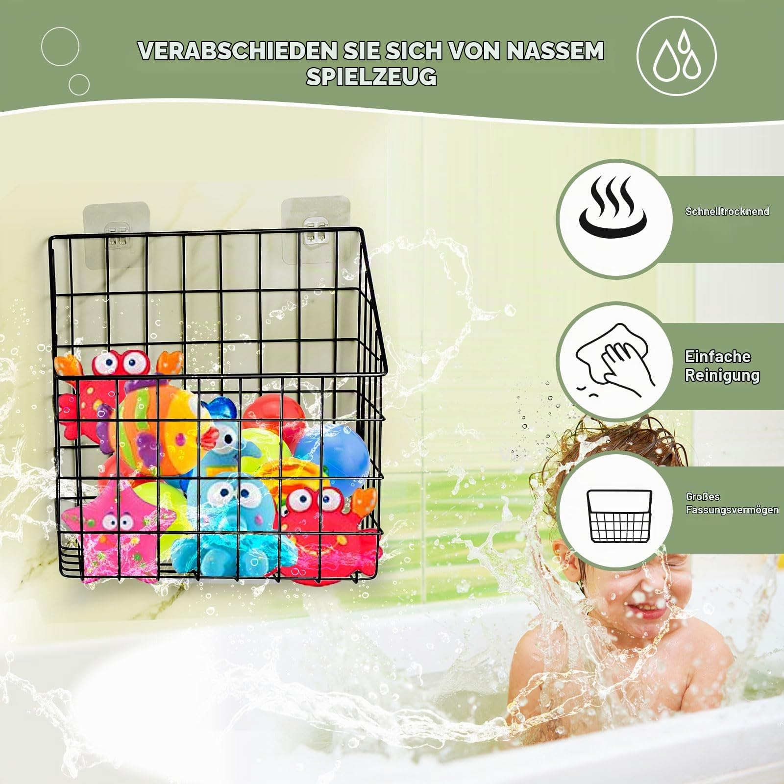 Greentainer Badespielzeug-Netz, hygienische Aufbewahrung für Badewannenspielzeug, Wannenablage 1da1xiao-basket
