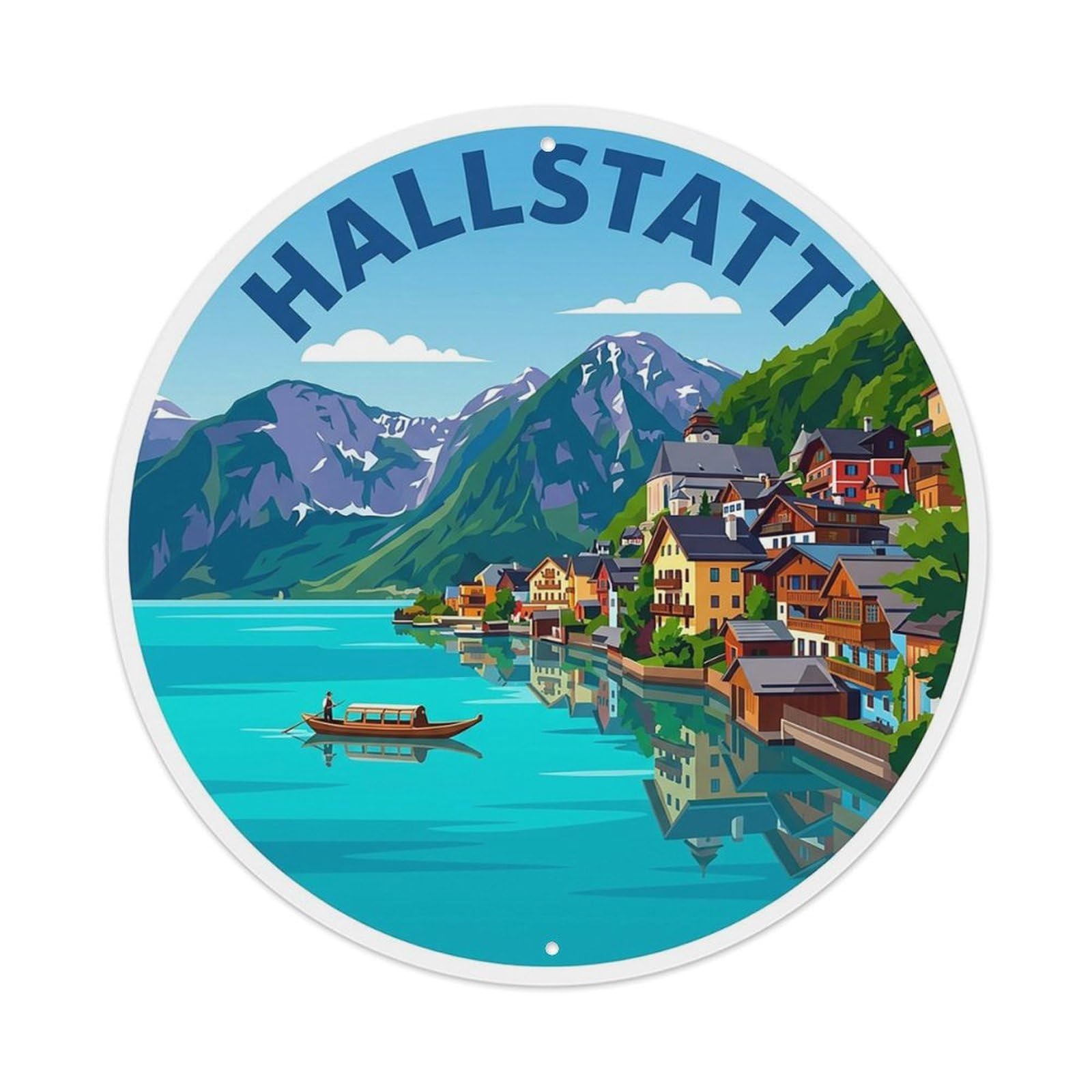 Austria Retro Travel Hallstatt Vintage Metal Tin Sign Plaque Wall Decor for Cafe, Club Bar, Office, Garden Metal Poster 8x8Inch