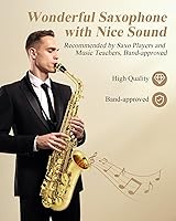 Vista 4 de Saxofón profesional Eastar alto dorado Mi plano Eb con kit de limpieza, estuche de transporte, boquilla, correa para el cuello, lengüetas, soporte