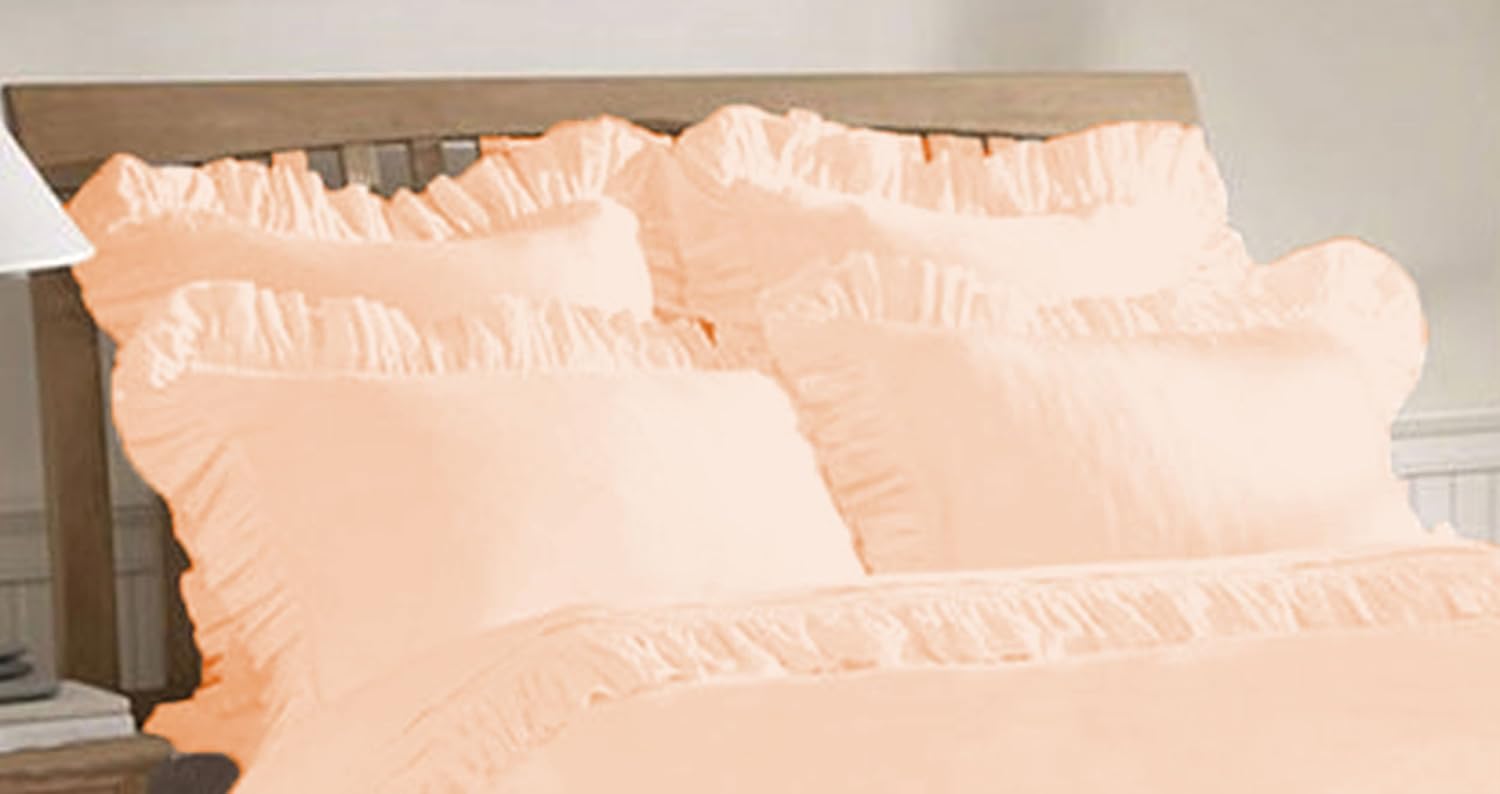 Scala Bedding 600 Thread Count Peach Solid Edge Ruffle Pillow Shams Set of 2 Piece 100% Egyptian Cotton Solid Emperor Size