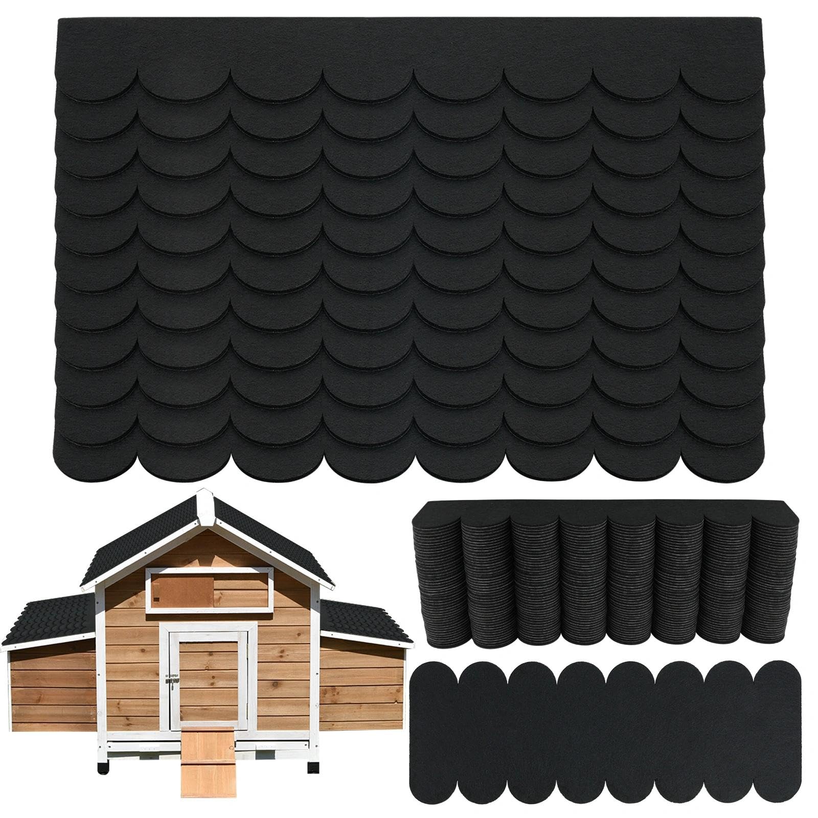 Draupnir 53 Piezas Unidades De Fieltro Autoadhesivo Para Techos Para Pajareras,Tejas Para Casa Pajaros Exterior Autoadhesivas,Techo De AlimentacióN De Aves-Negro,Material De Fieltro