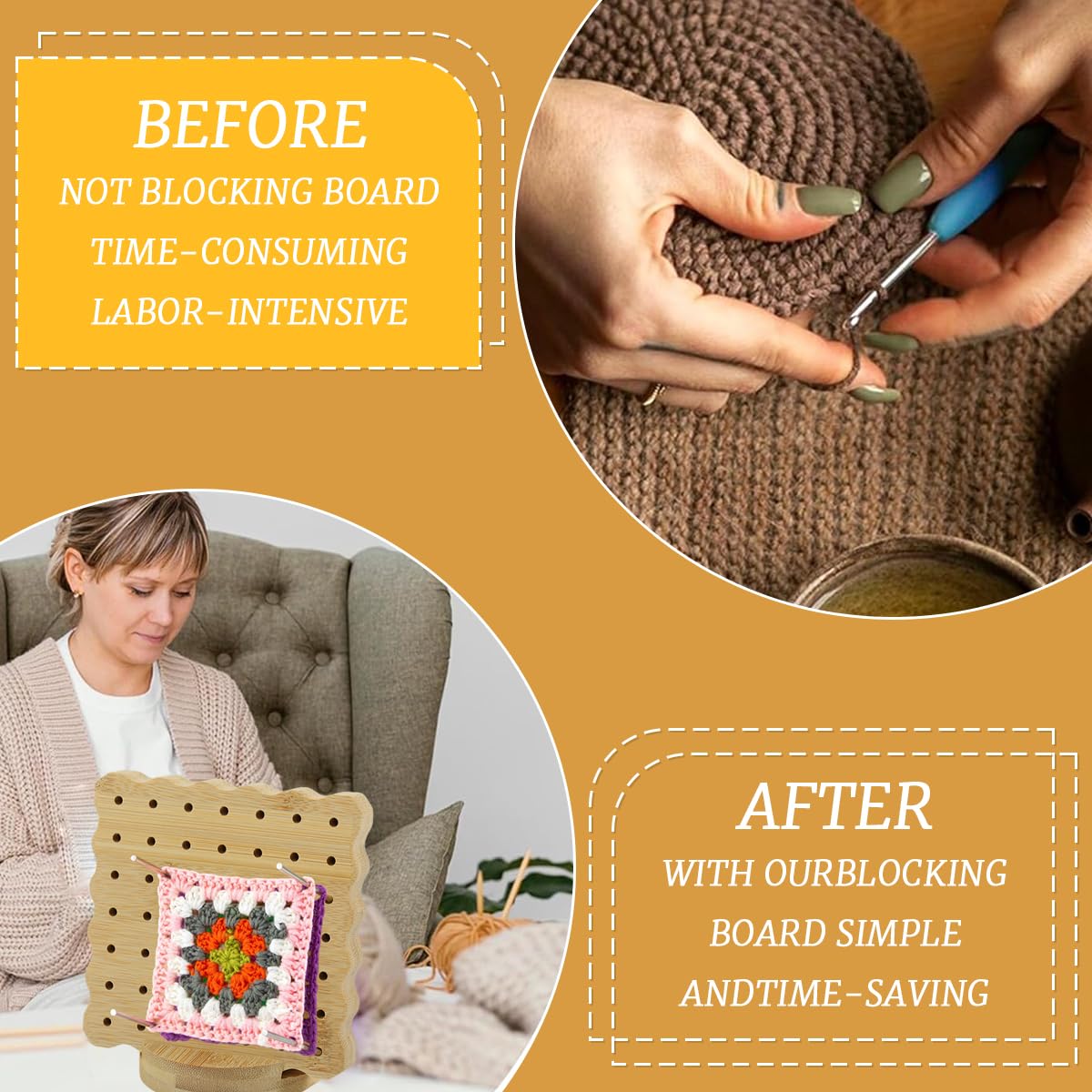 HASTHIP® 4" Blocking Boards for Crochet Projects with Rose Pattern 1