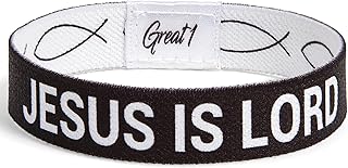 Great 1 JESUS IS LORD Ichthys Symbol/Jesus Fish Bracelet - Inspirational Religious Christian Reversible Stretch Wristband