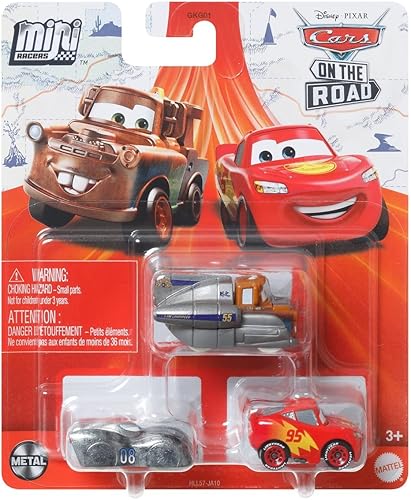 Disney Cars On The Road Mini Racers Salt Flats - Paquete de 3 unidades con Super Speed Mater, Lightning McQueen y Datz Jammin