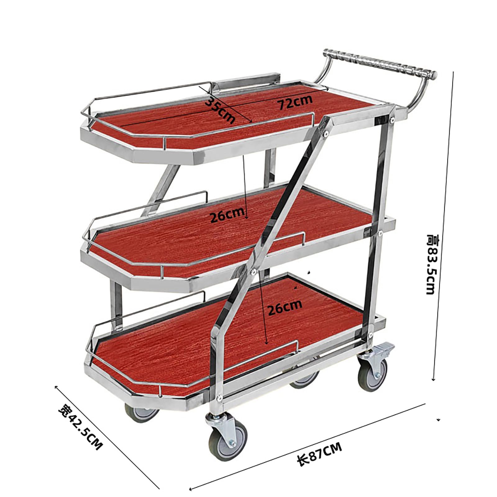 Carrello portavivande in acciaio inox con ruote – Carrello portavivande a 3 ripiani per hotel ristorante soggiorno – Versati Cart con ripiani Sto