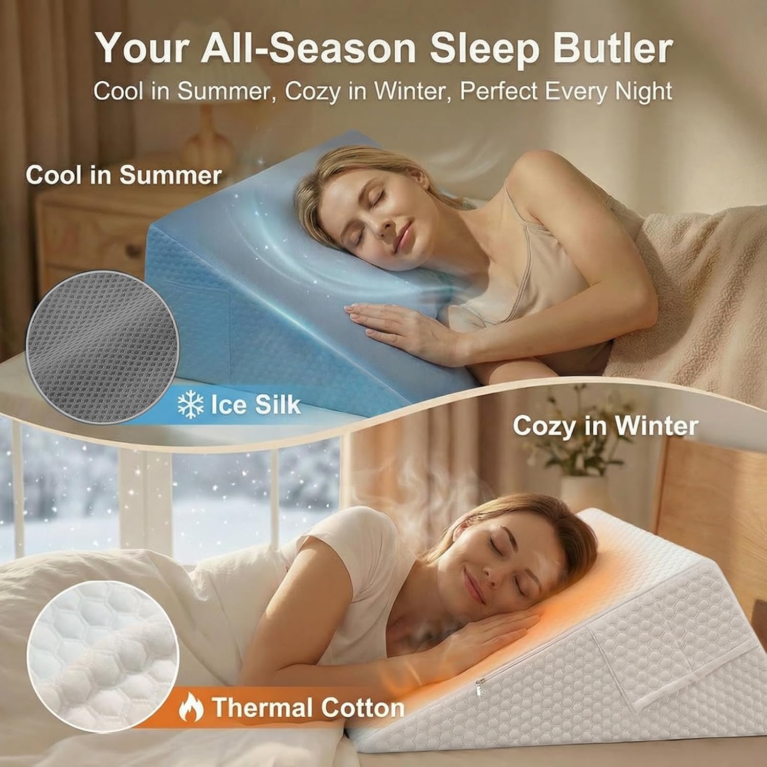 [2026 New 7.5" Memory Foam Wedge Pillow for Sleep Apnea, Sleeping, Acid Reflux Relief, Snoring, Dual Sided Cooling & Warm Fabric Triangle Pillow Wedge for After Surgery, Back, Leg - Gray - Image 6