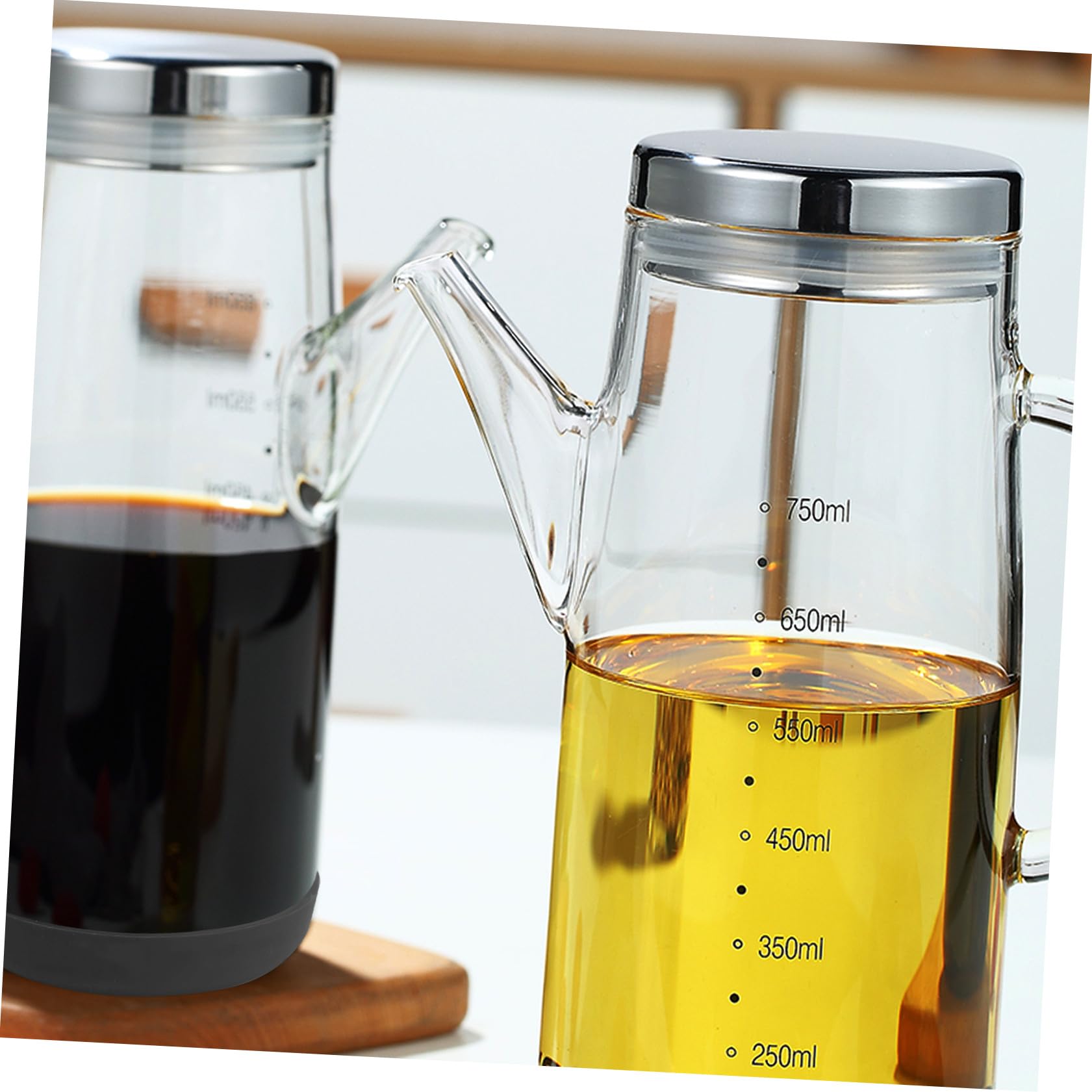 Cabilock Aceitera de Vidrio Borosilicato 750ml Portátil a Prueba de Fugas | Impresión a Alta Temperatura, Apta para Aliños y Varios Condimentos, Formato Rellenable para Cocina