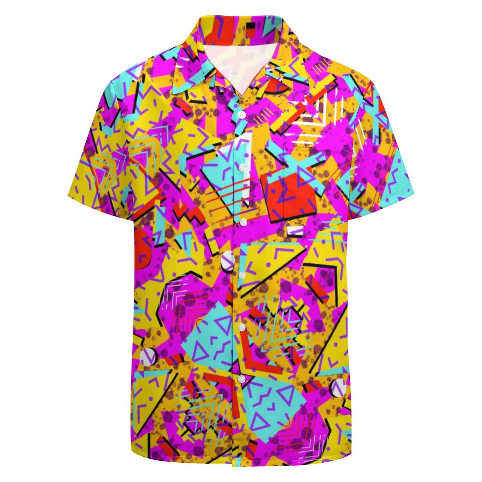 Larsd Men's 80S 90S Pink Yellow 80S Button Down Shirt Retro 90S Retro Hawaiian Disco Party Shirt, Xxl