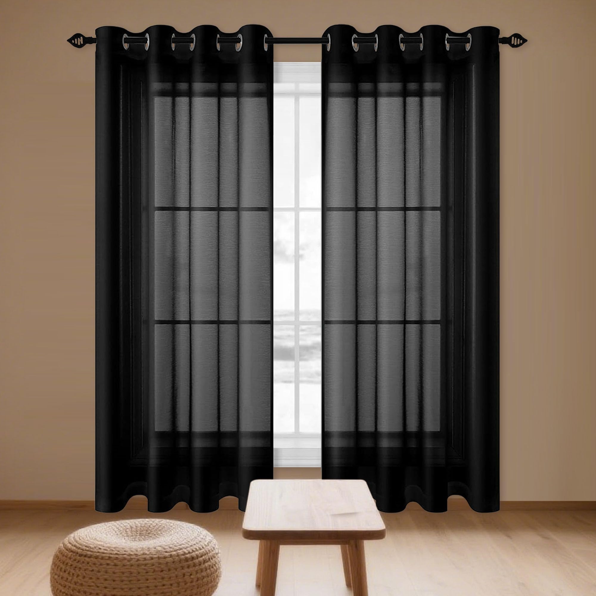 Voilage noir 200x165 cm décor de maison pour habiller un salon moderne