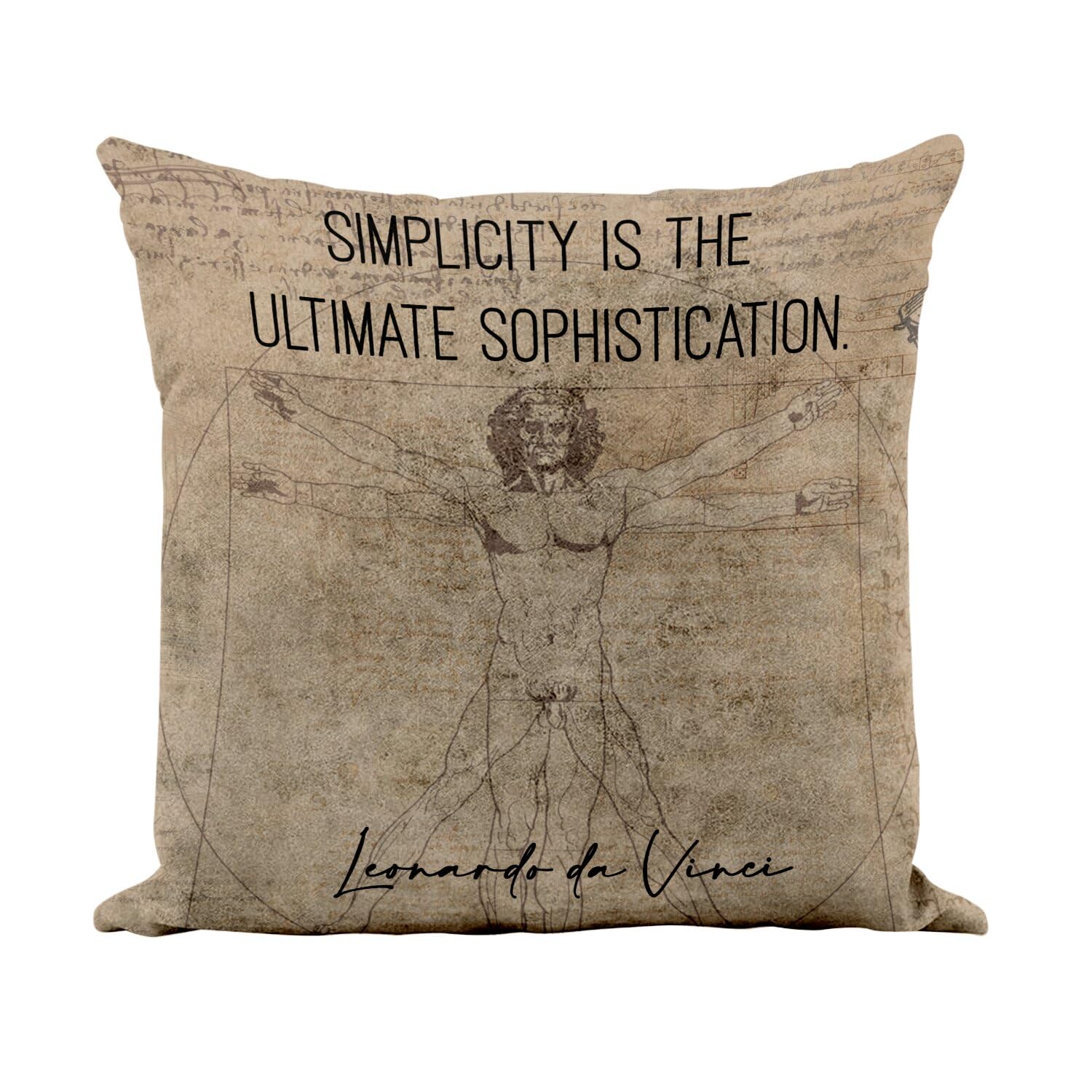 Coussin blanc similicuir 40x40 housse incluse citation da vinci inspiration