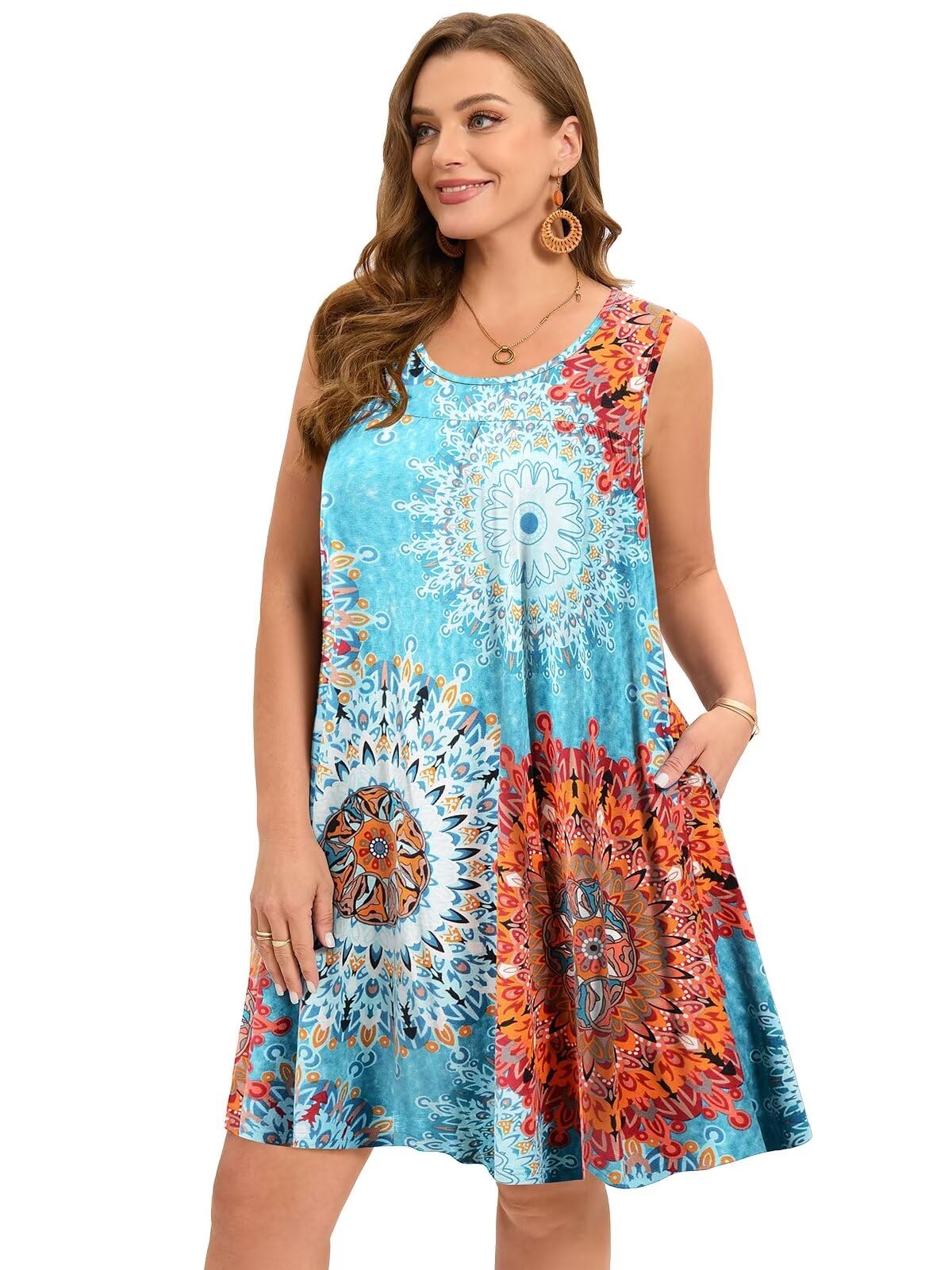 BELAROI Women Plus Size Summer Dresses Sundress Casual Scoop Neck Pleated Sleeveless Tank Dress Cover Ups with Pockets