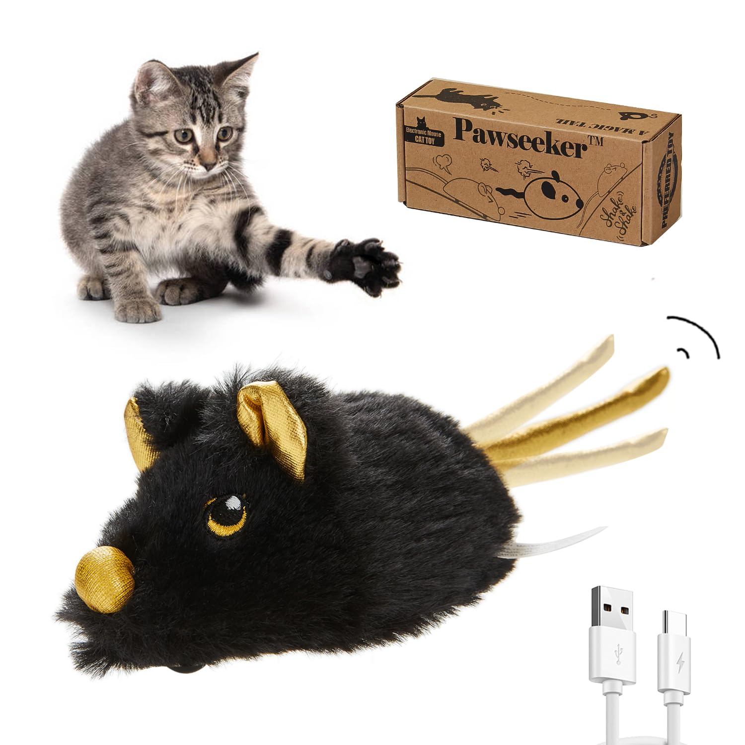 Pawsayes Juguetes Interactivos para Gatos de Interior, Juguete Automático Recargable para Gatos con Ratón en Movimiento y Sonido Chirriante, Juguetes Eléctricos Inteligentes para Ratones y Gatitos