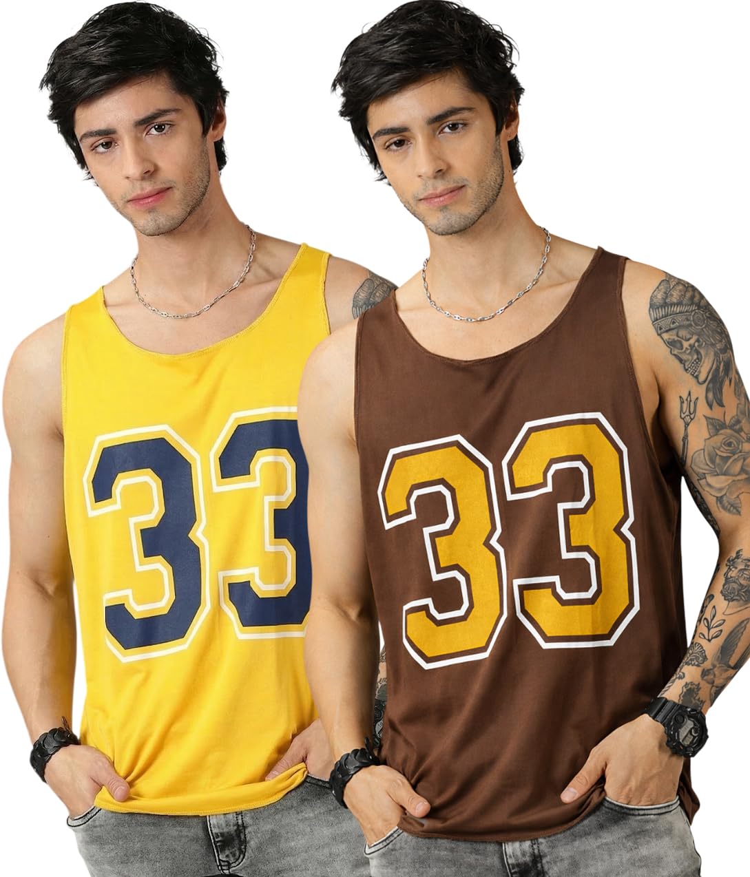 rodzen Printed Sleeveless Polyester Regular Fit Mens Stylish Top Tanks Vest T-Shirt (Combo Pack of 2)-picture-26