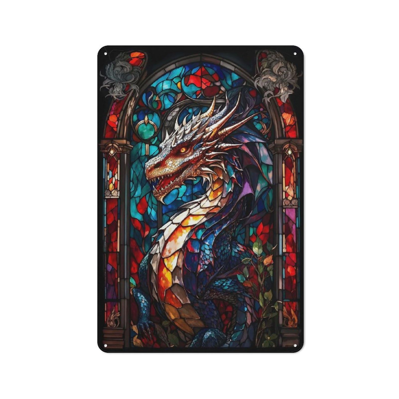 Junmoney Dragon Abastract Garden Room Metal Sign With Design 30X20cm, Rustic Porch Wall Decor For Patio Bar, Workshop, Shed Or Kitchen