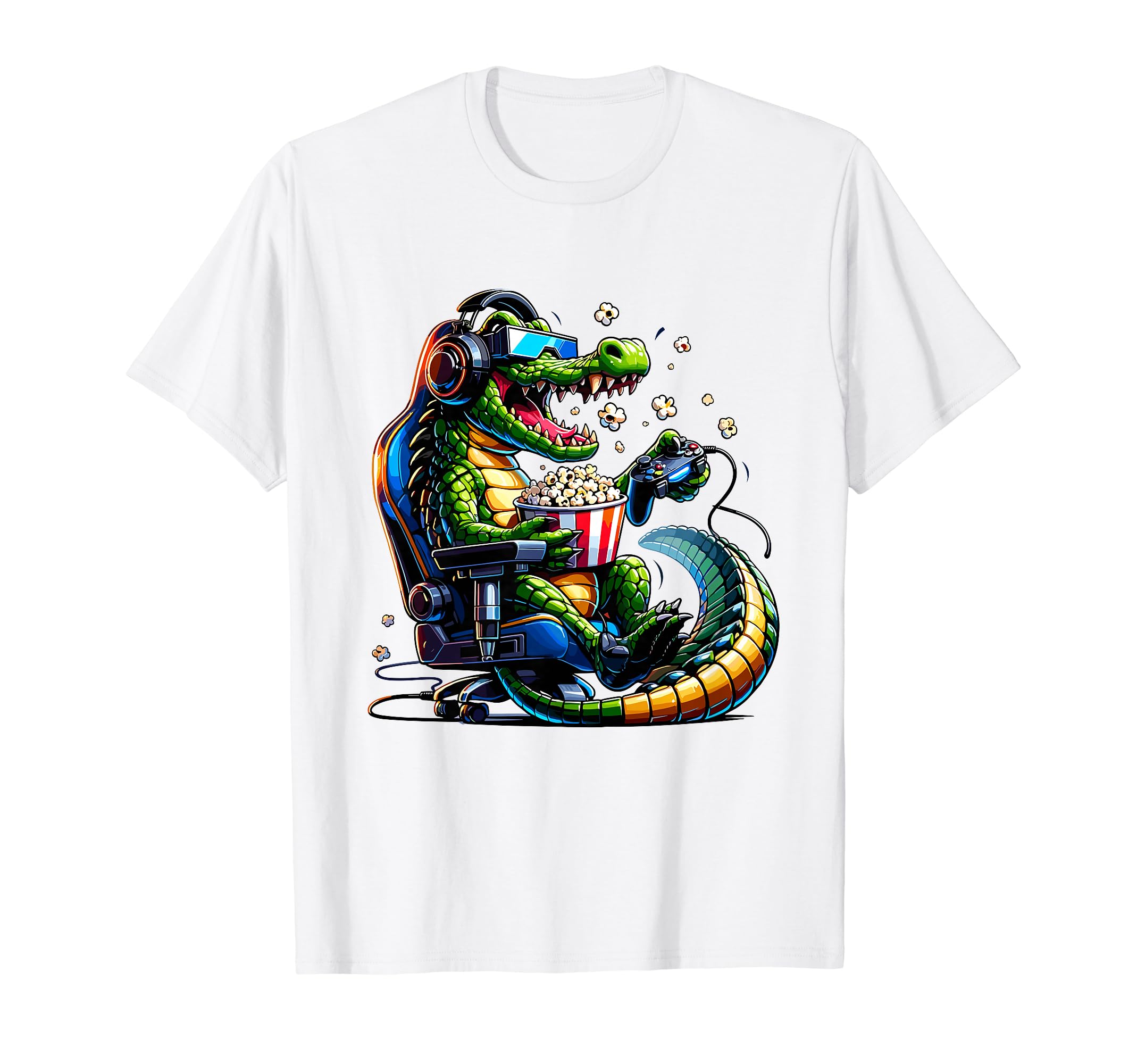 Gamer Crocodile Alligator Popcorn Gaming Chair Headphones T-Shirt