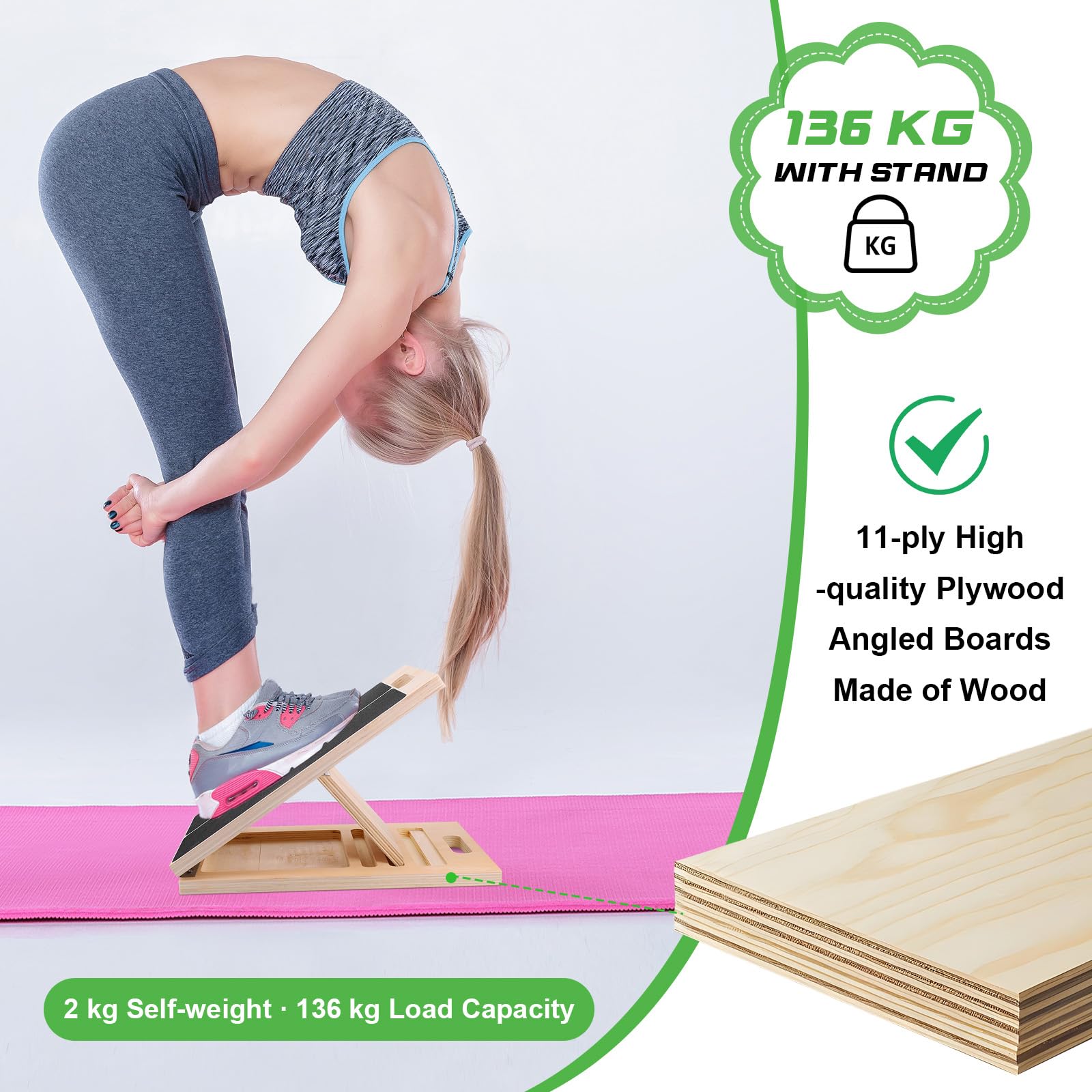 Houten schuine plank, professionele stretch- en mobiliteitsplank met 5