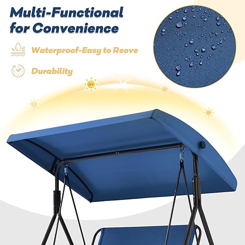 Miniatura 2 de Columpio de patio de 2 asientos, columpio al aire libre con cojines extraíbles, toldo ajustable para patio trasero, porche, jardín, asiento de tela,