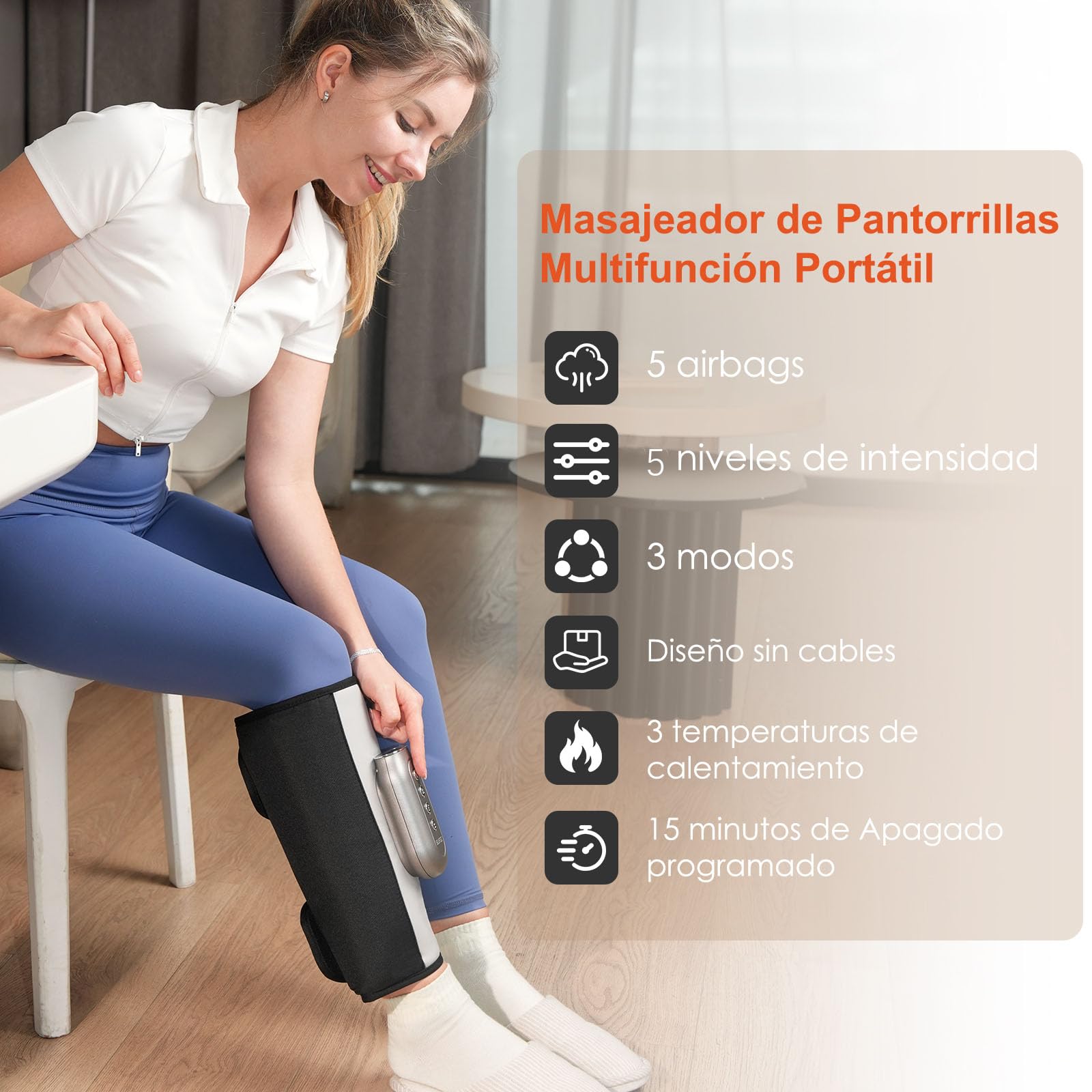Inalámbrico Masajeador de Piernas con Compresión de Aire para Circulación y Alivio del Dolor | Control Remoto | 3 Modos + 5 Intensidades | Autoparada 15min (par)