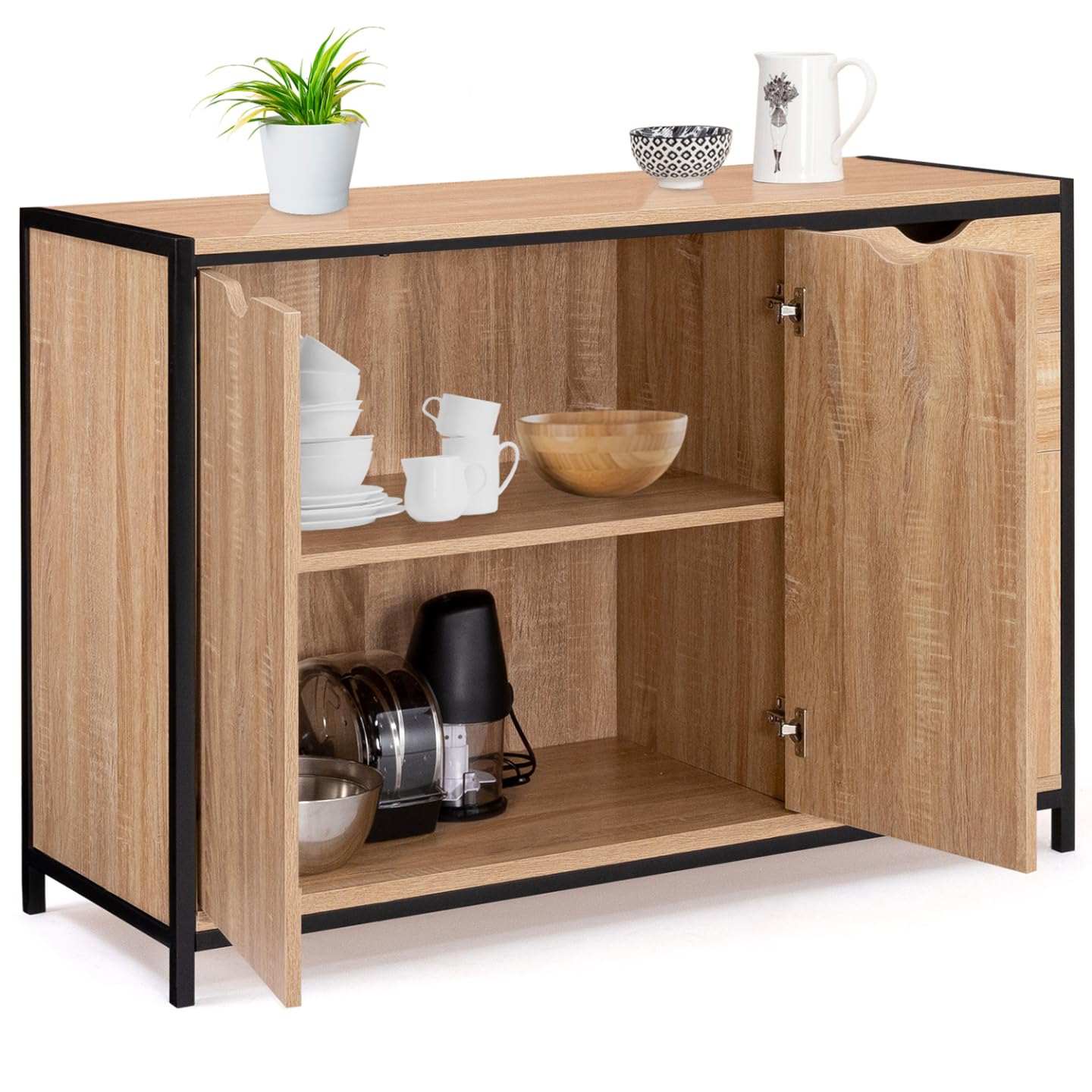 IDMarket - Aparador bajo (110 cm, con armarios y cajones, diseño industrial