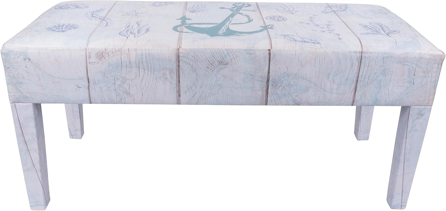 Indoor Coastal Bench Faux Leather Anchor Design for Entryway Bedroom Living Room Furniture Sun Room Beach Nautical Decor