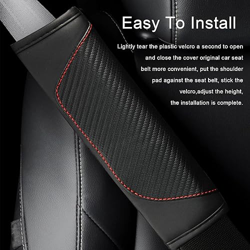 Miniatura 4 de 2 fundas gruesas para cinturón de seguridad de automóvil, fundas suaves de fibra de carbono, funda de cuero transpirable para cinturón de seguridad,