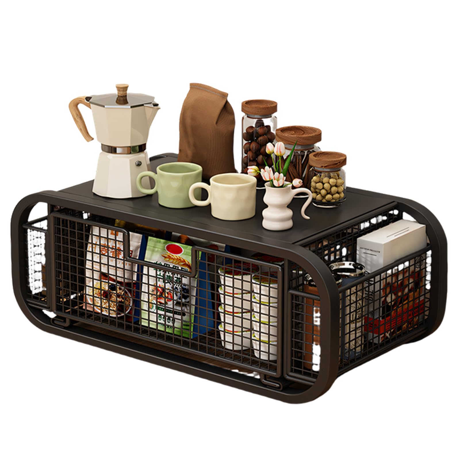 Kaeltsyn Station Storage Rack with Drawer Pull-Out Organiser for Kitchen Appliance Wooden Printer Stand Compartment Drawer Tray