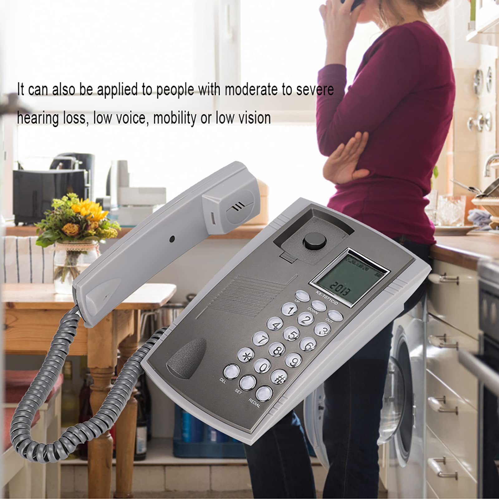 Telefono Fisso da Parete o da Scrivania per Casa, Ufficio, Hotel e Call Center, con Funzione Mute, KX T071CID