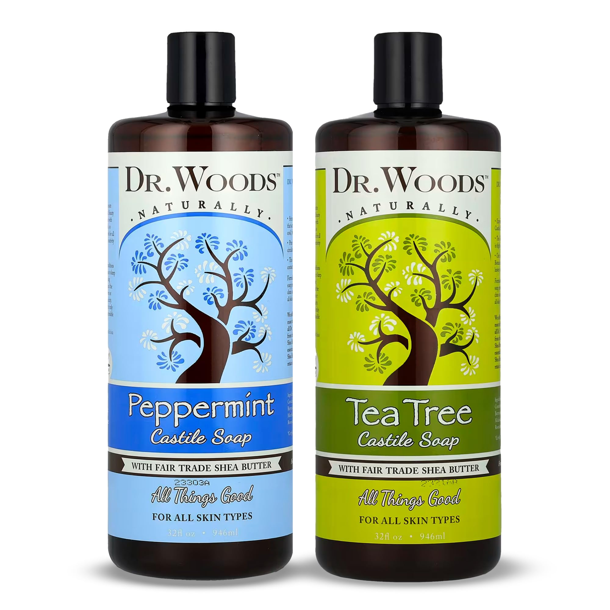 Dr Woods Liquid Castile Soap - Pure Tea Tree Oil and Peppermint Soap Body Wash for Men and