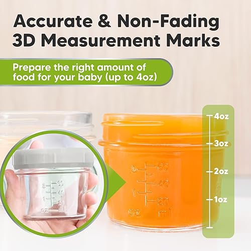Miniatura 3 de KeaBabies Paquete de 6 recipientes de vidrio para alimentos para bebés y 3 baberos impermeables para comer, 4 onzas, a prueba de fugas, para