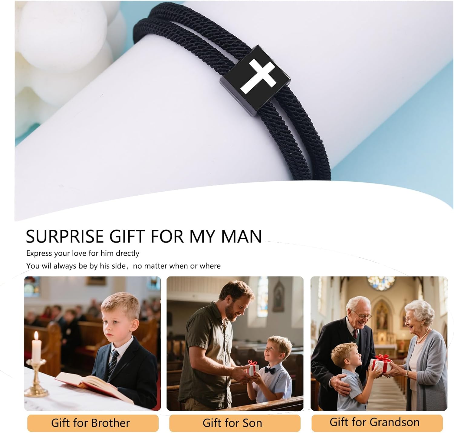 Cross Bracelet for Men Boys Birthday Valentine's Day Back to School Christmas Gifts - Image 6