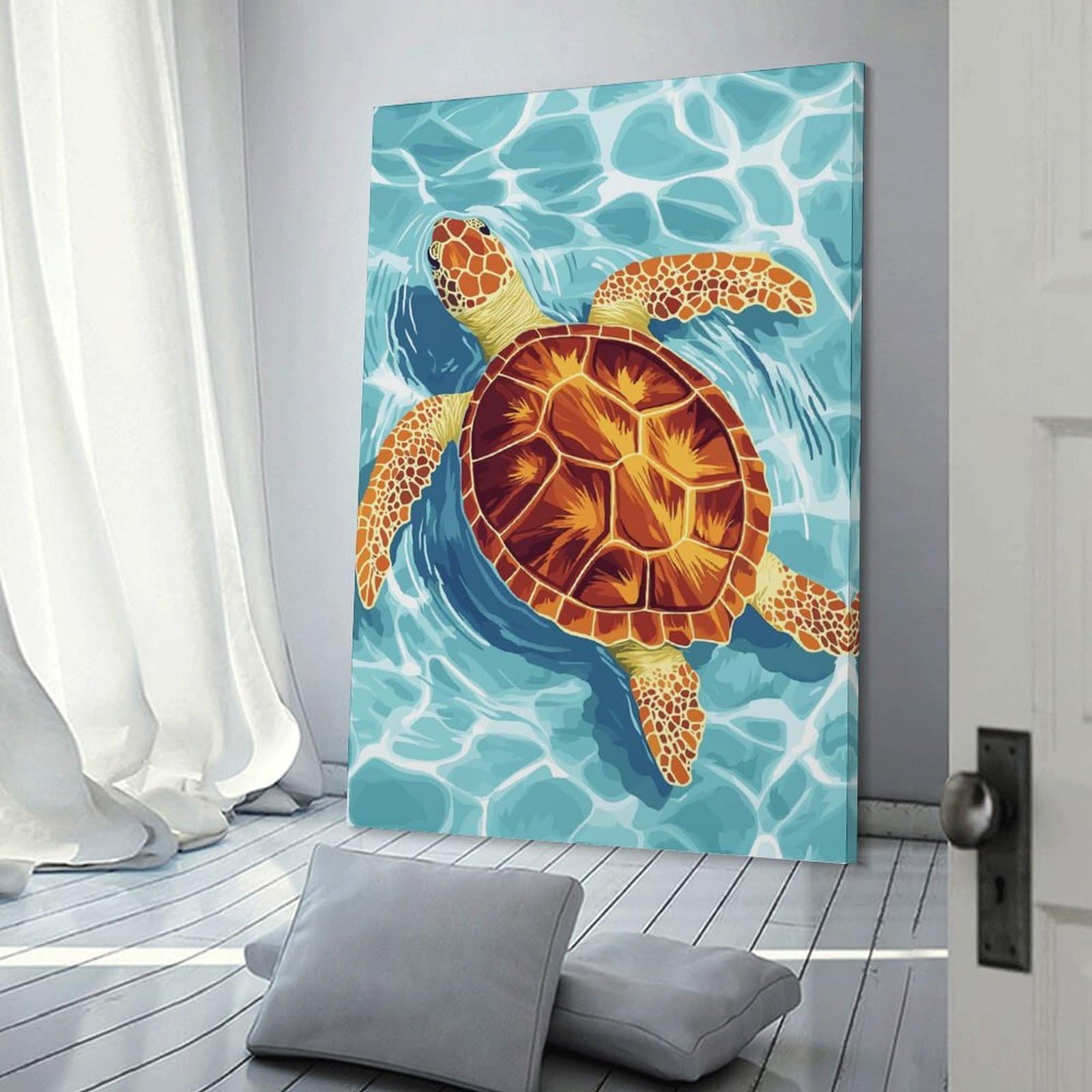 Junmoney Decorative Wall Artwork Sea Turtle Swimming in Blue Water, 20x30inch(50x75cm), for Living Room, Bedroom Or Apartment Walls, Decorative Artwork for Empty Walls
