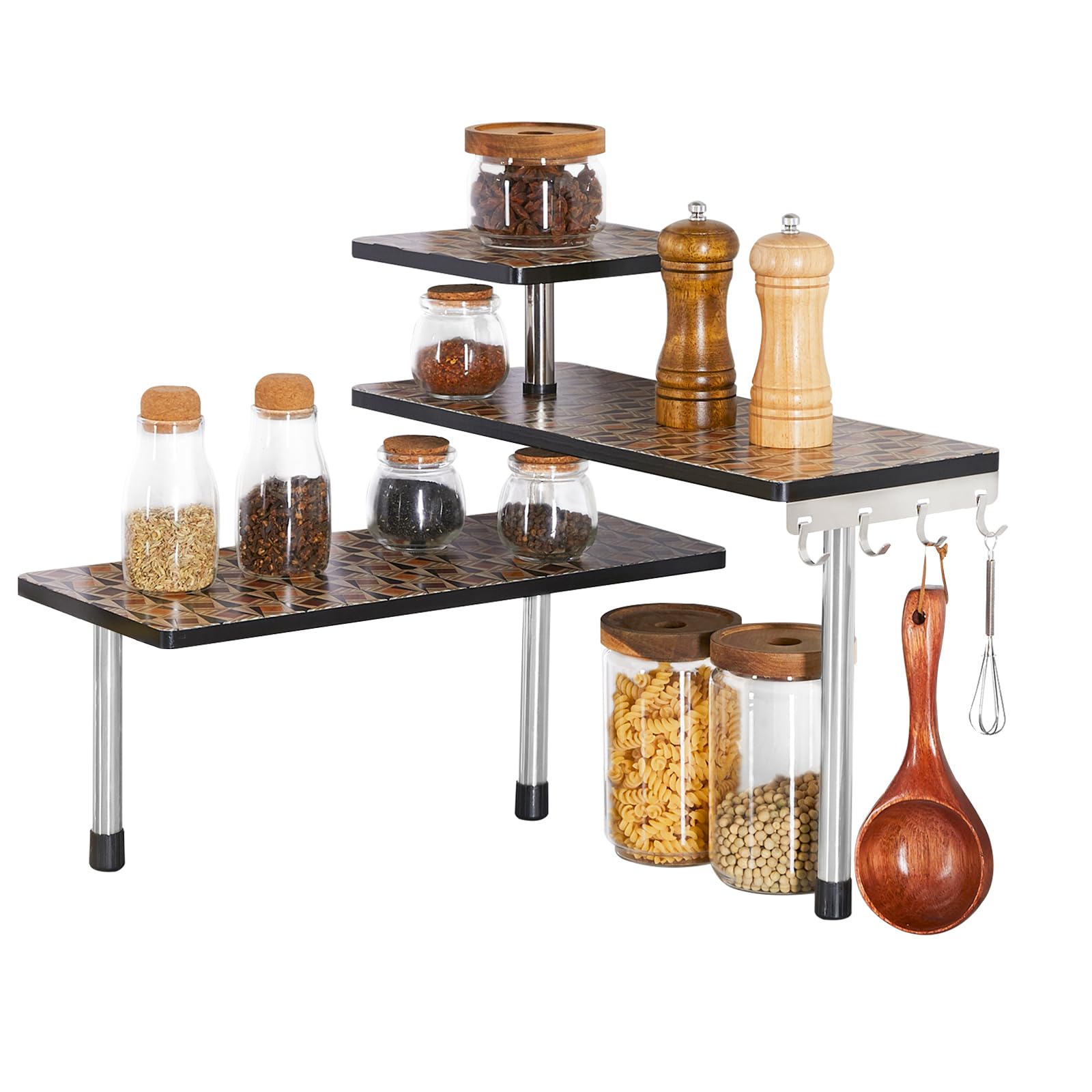 HYNAWIN Countertop Shelf,Bamboo Corner Shelf Over the Table With Printed Pattern,Desktop Storage and Organization (colorful)
