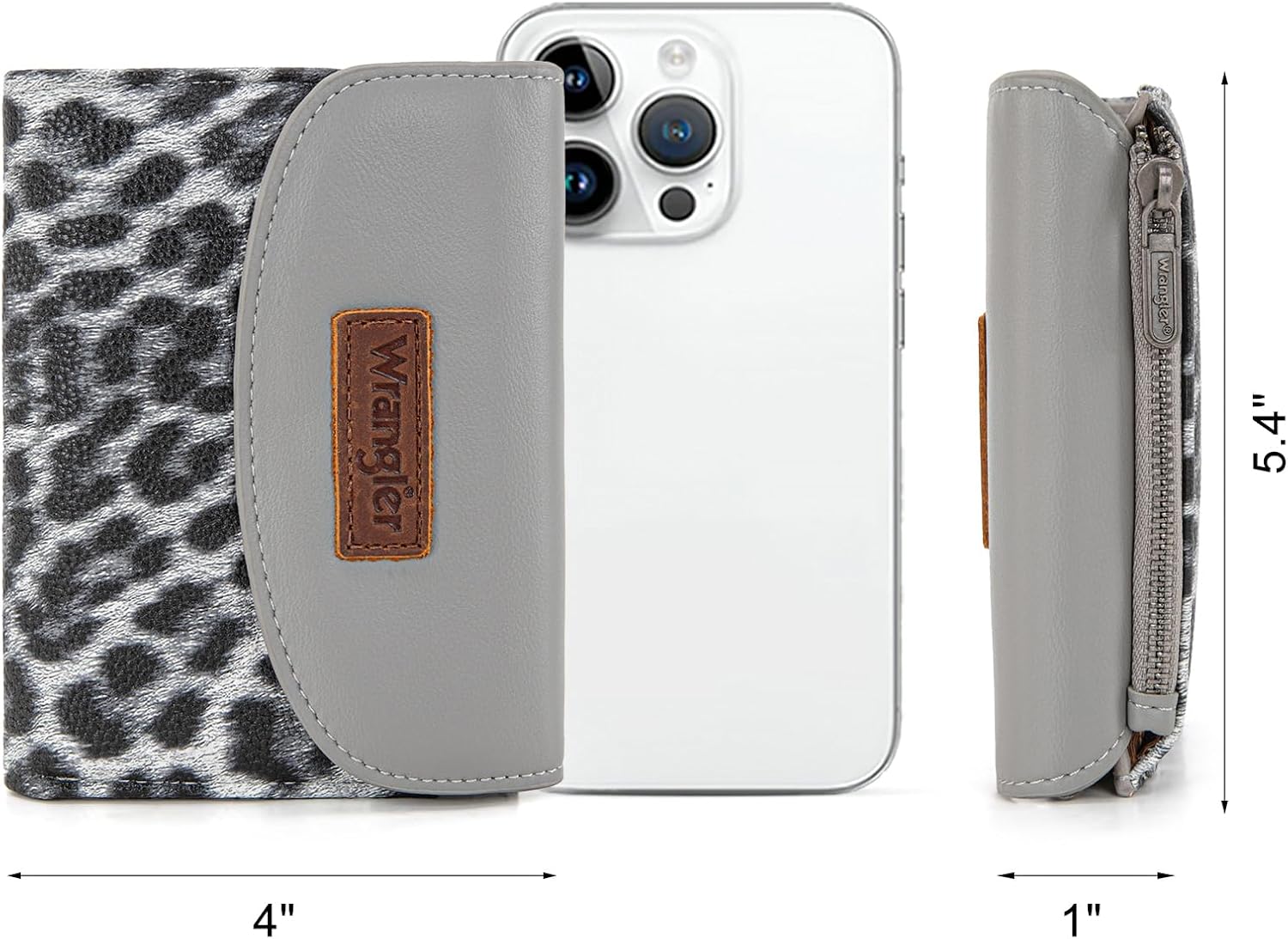 Montana West X Wrangler Small Grey Leopard Print Wallet Women Trifold Card Wallets for Women Large Capacity Slim RFID Wallet Ladies Female Clutch Credit Card Cash Wallet with Coin Purses - Image 4
