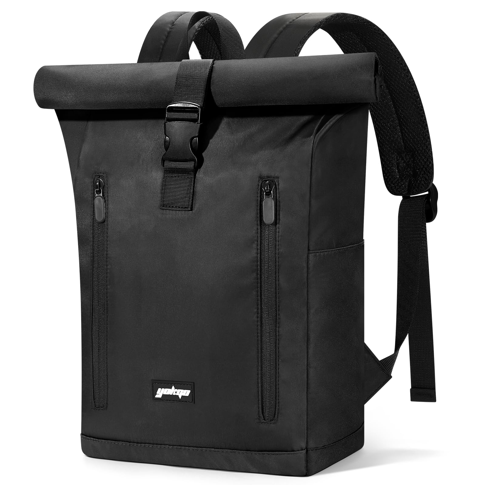 Zaino da Viaggio, Zaino Rolltop Backpack per Laptop Porta PC 15,6 Pollici, Zaino Università Zaini Antifurto Espandibile 18-25L per Donne Uomini Zainetto Daypack Casual per scuola, Lavoro Nero