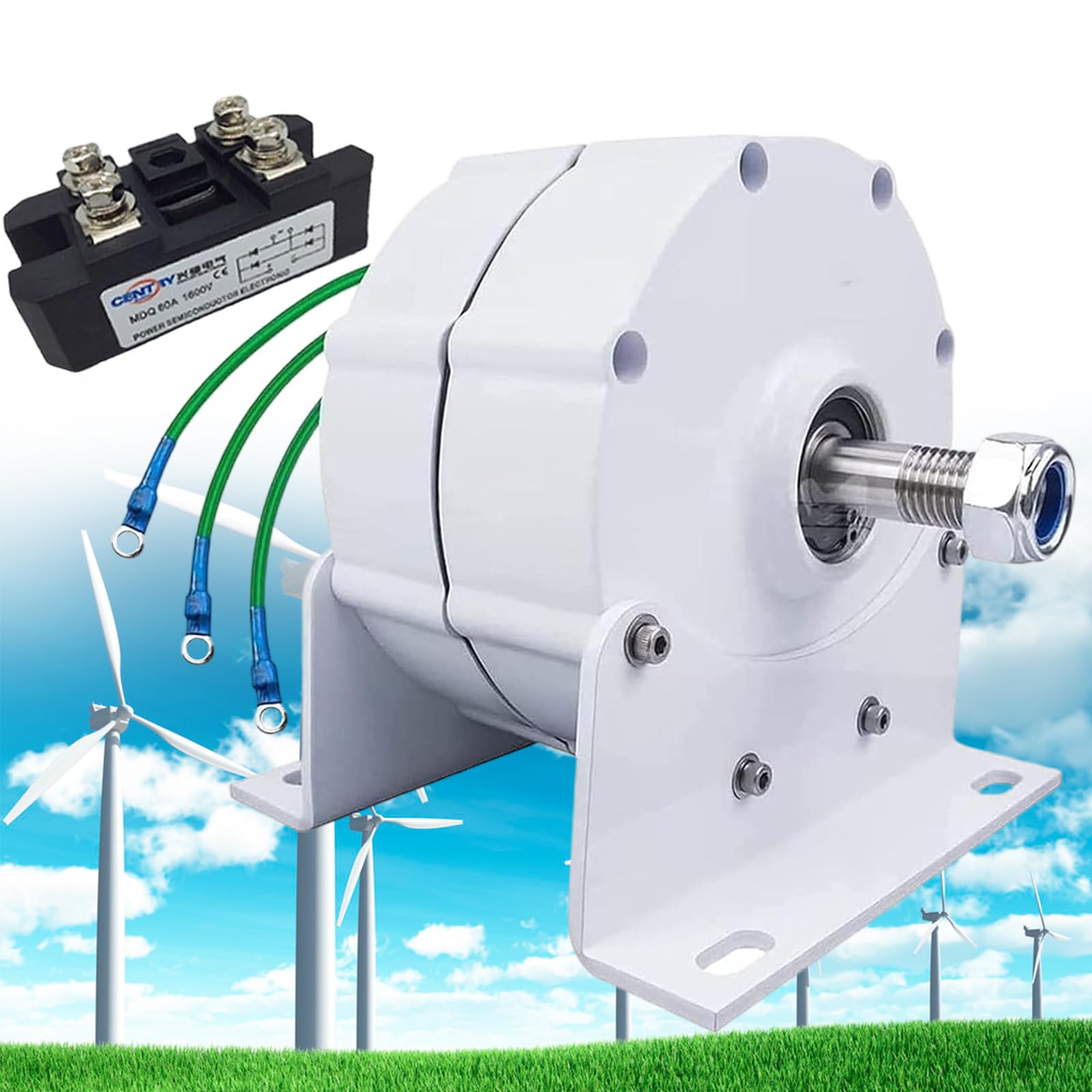 Generador de imán Permanente sin Engranajes de 1200 W, alternador de CA de Baja Velocidad de 12 V/24 V, 48 V/110 V/220 V con Base para turbinas eólicas y de Agua (con Controlador), 48 V