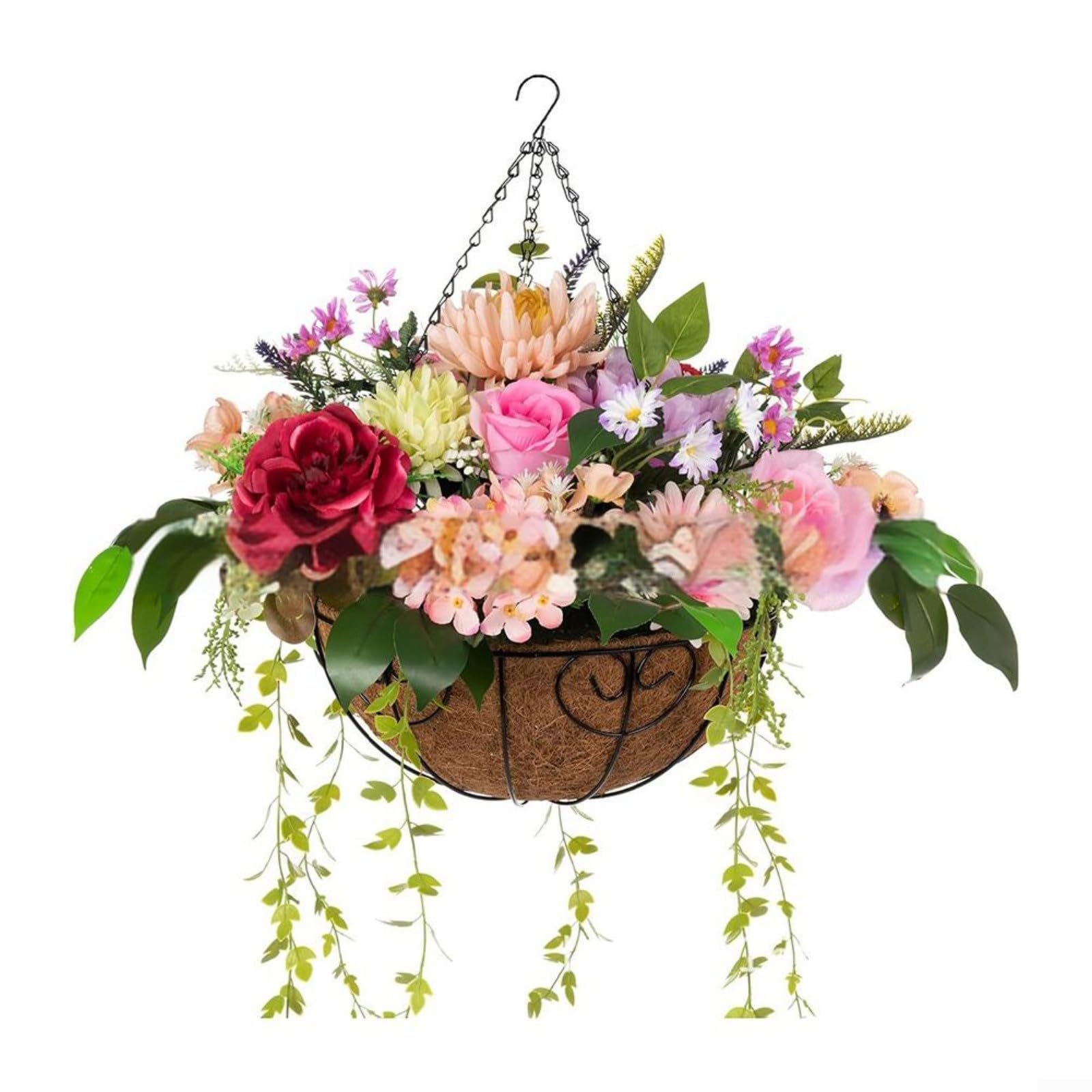 HOHOVYVY Artificial Hanging Basket, Artificial Plant, Outdoor, Weatherproof, Rattan Hanging Basket, Artificial Flowers, Special Decoration (E)