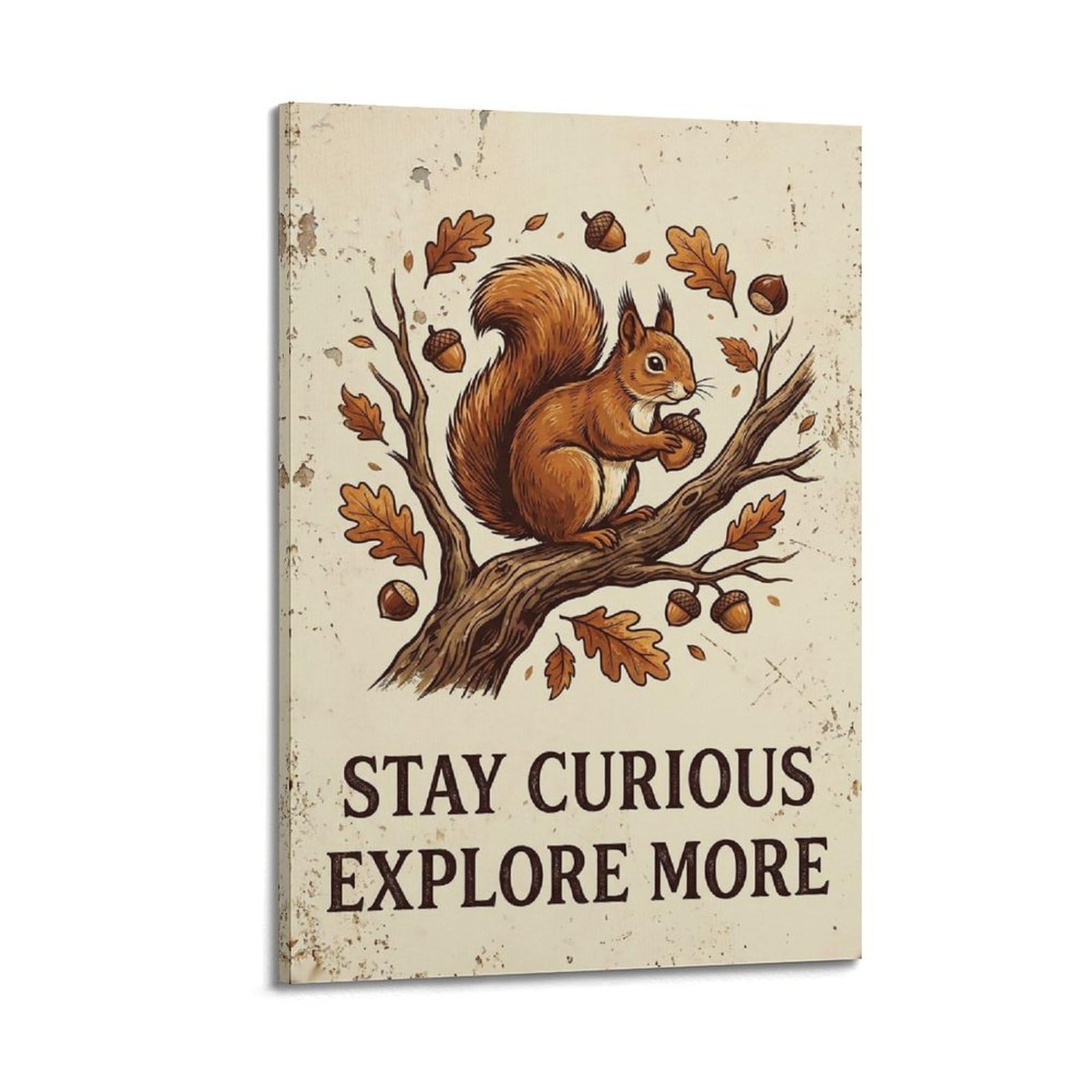 OKAHYS Squirrel Woodland Vintage Poster Acorn Grove Country Modern Decorative Canvas Prints - Ideal Wall Art for Family, Man Cave, Game Room, Boys & Girls Bedroom 20x30inch